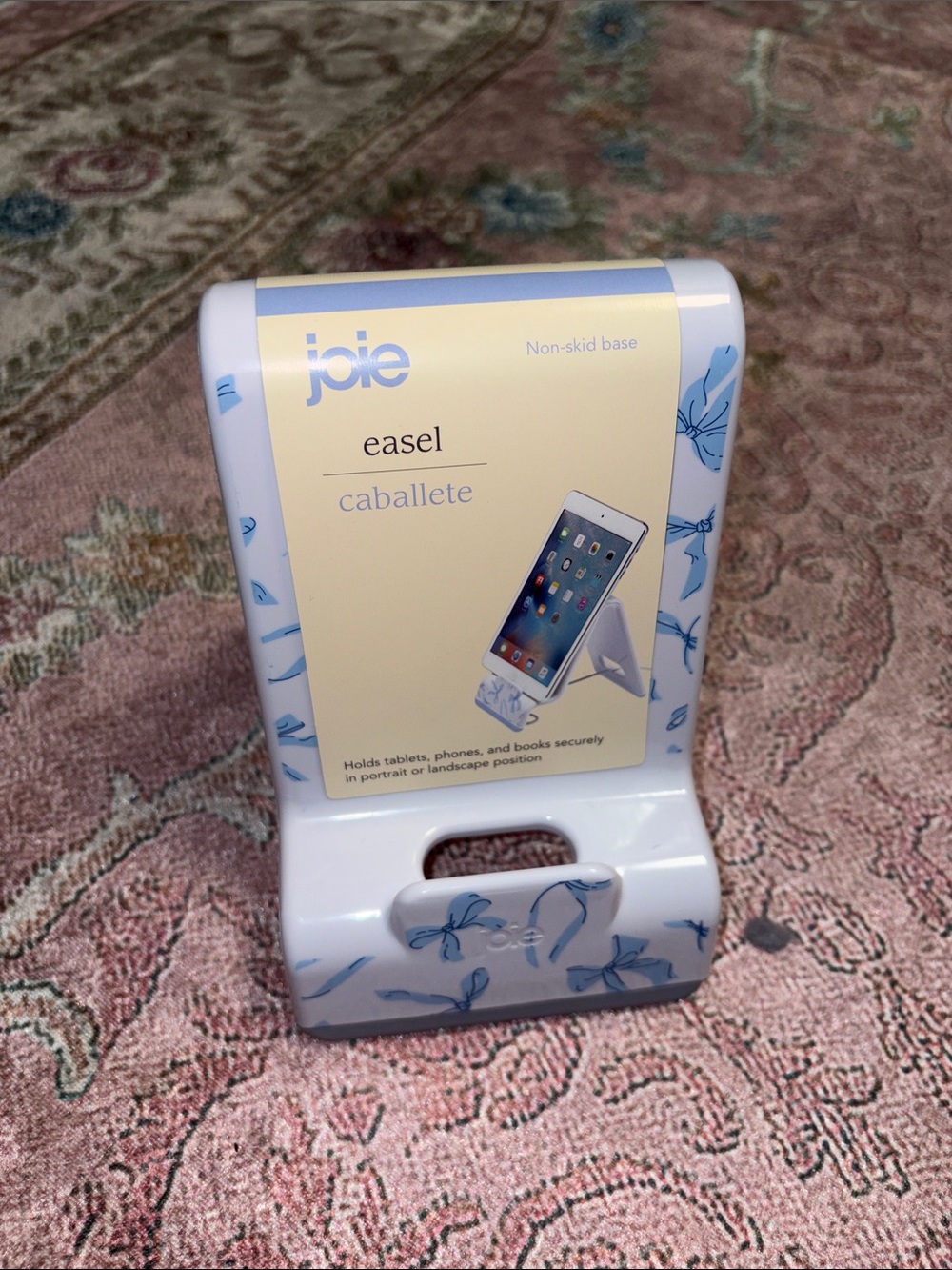 Joie White Tablet Easel Stand with Blue Floral Accents